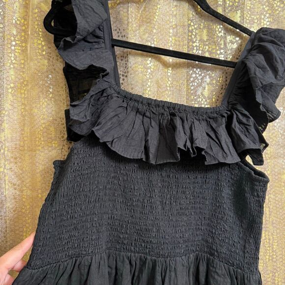 Dotti Black Ruffle Sleeve Smocked Square Neck Dress Coverup XL NWT - Picture 3 of 9